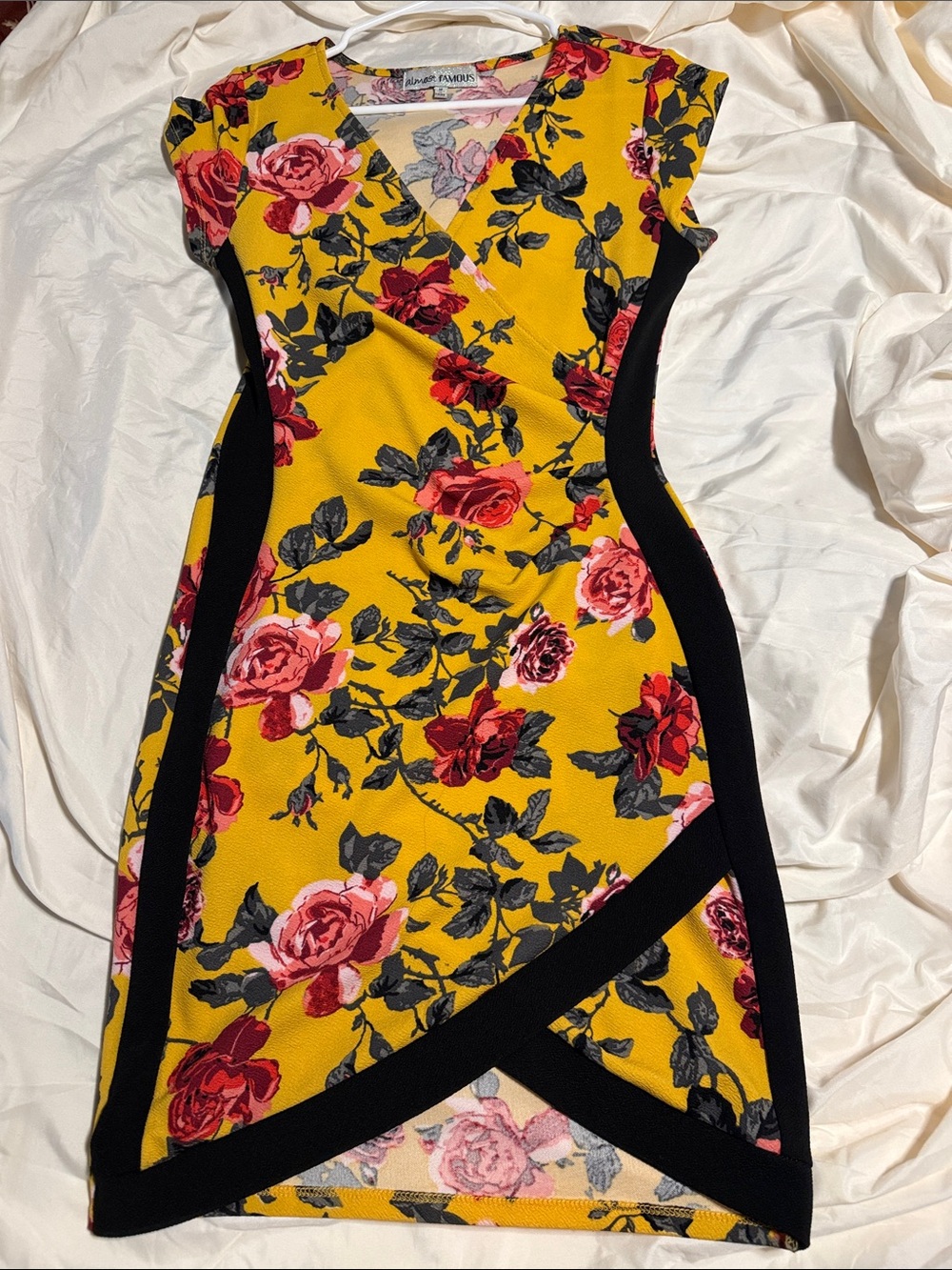 Chelsea & Violet Yellow Floral Fit-and-Flare Mini Dress with Black Panels
